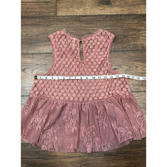 Free People Rustic Pink Lace Ruffle Sleeveless Crop Tank Top Sz S Sheer - Picture 7 of 8